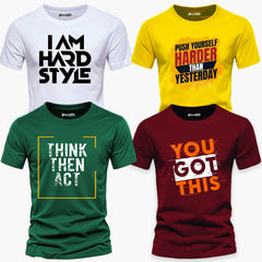 Pack of 4 Think Hard Got Simple Mens Printed T-Shirts