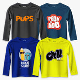 Pack of 4 Pups Peek Chill Long Sleeve T-shirts For Young Kids