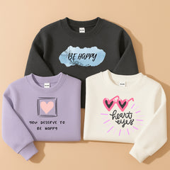 Pack of 3 Happy Heart Eyes Printed Sweatshirts for Girls