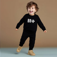 Bro Printed Black Sweatshirts Tracksuit for Young Kids