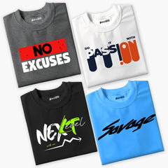 Pack of 4 No Passion Level Reality Printed Summer T-Shirts For Tween Kids