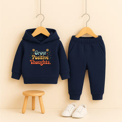Grow Positive Thoughts Printed Hooded Tracksuit for Girls