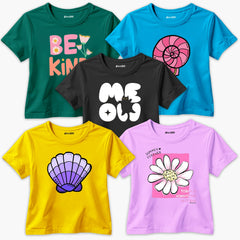 Pack of 5 Be Kind Summer Beow Printed Summer T-Shirts For Girls
