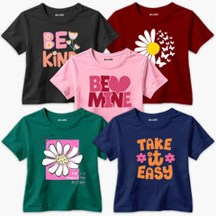 Pack of 5 Be Mine Easy Summer Printed Summer T-Shirts For Girls