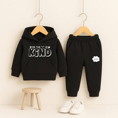 Black Be Kind Printed Hooded Tracksuit for Young Kids