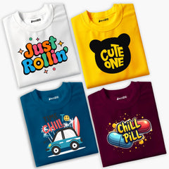Pack of 4 Just Cute Chill Pill Printed Summer T-Shirts