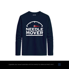 Real Needle Mover Printed Navy Blue Long Sleeve T-Shirt for Men