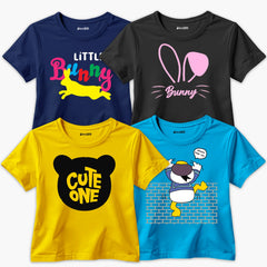 Pack of 4 Little Cute Bunny Printed Summer T-Shirts For Girls