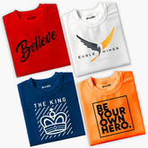 Pack of 4 Believe Own King Wings Printed Summer T-Shirts For Tween Kids
