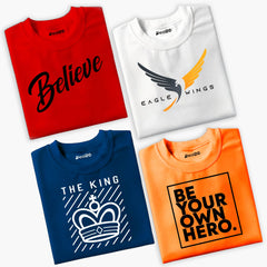 Pack of 4 Believe Own King Wings Printed Summer T-Shirts For Tween Kids
