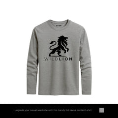 King Wild Lion Printed Charcoal Long Sleeve T-Shirt for Men