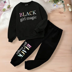 Black Girl Magic Printed Sweatshirt Tracksuit for Girls