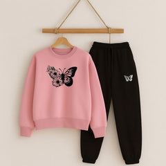 Pink Butterfly Tracksuit Set – Sweatshirt & Joggers for Women