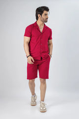 Summer Luxe Mens Maroon Beach Summer Short Suit
