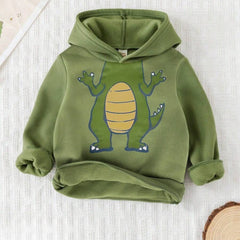 Cozy Green Dinosaur Printed Hoodie for Young Kids