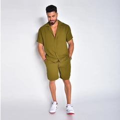 Men Kumera Short Sleeve Front Shirt and Shorts Twin Set
