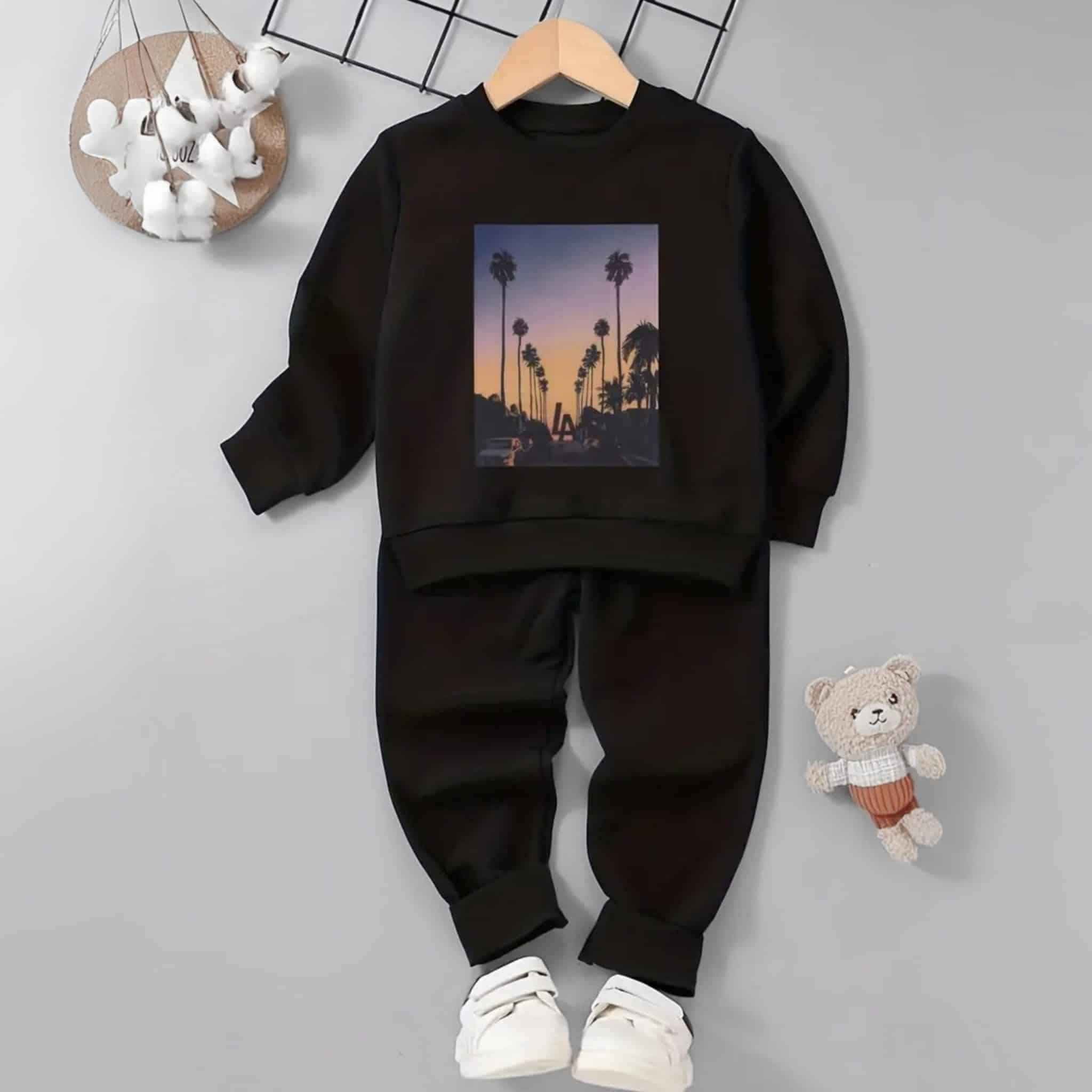 Black Aesthetic Printed Sweatshirt Tracksuit for Kids
