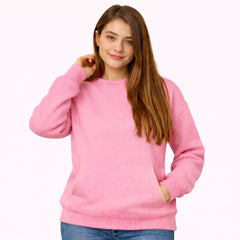 Pink Cotton Front Pocket Sweatshirt for Women