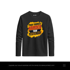 Push Yesterday Printed Black Long Sleeve T-Shirt for Men