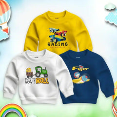 Pack of 3 Racing Roll Flyer Printed Sweatshirts for Young Kids