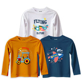 Pack of 3 Flying Tractor Long Sleeve T-shirts For Young Kids
