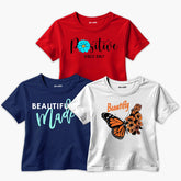 Pack of 3 Made Positive Beautifly Printed Summer T-Shirts For Girls