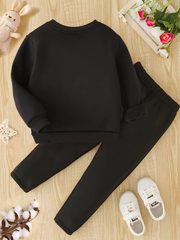Heart Graphic Print Long Sleeve Sweatshirt Top and Pants Set For Girls