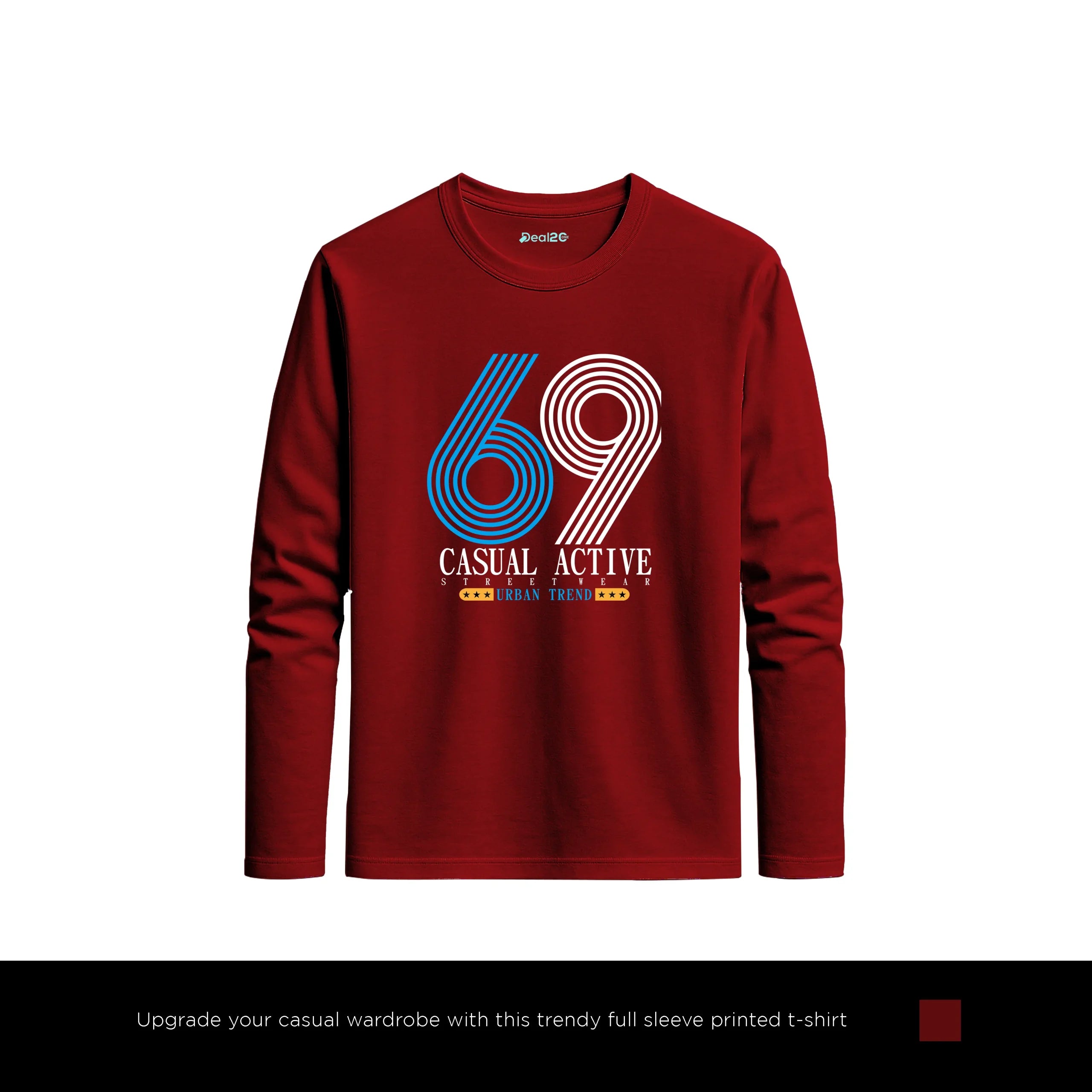 Urban Casual 69 Printed Maroon Long Sleeve T-Shirt for Men
