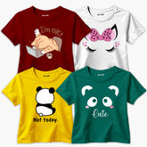 Pack of 4 Cute Cat Not Ok Printed Summer T-Shirts For Girls