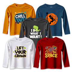 Pack of 5 Chill Your Ride Mickey Printed Long Sleeve T-Shirts For Young Kids