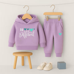 Be Different Heart Printed Hooded Tracksuit for Girls