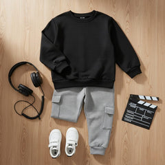 Black & Gray Cargo Sweatshirt Tracksuit for Young Kids