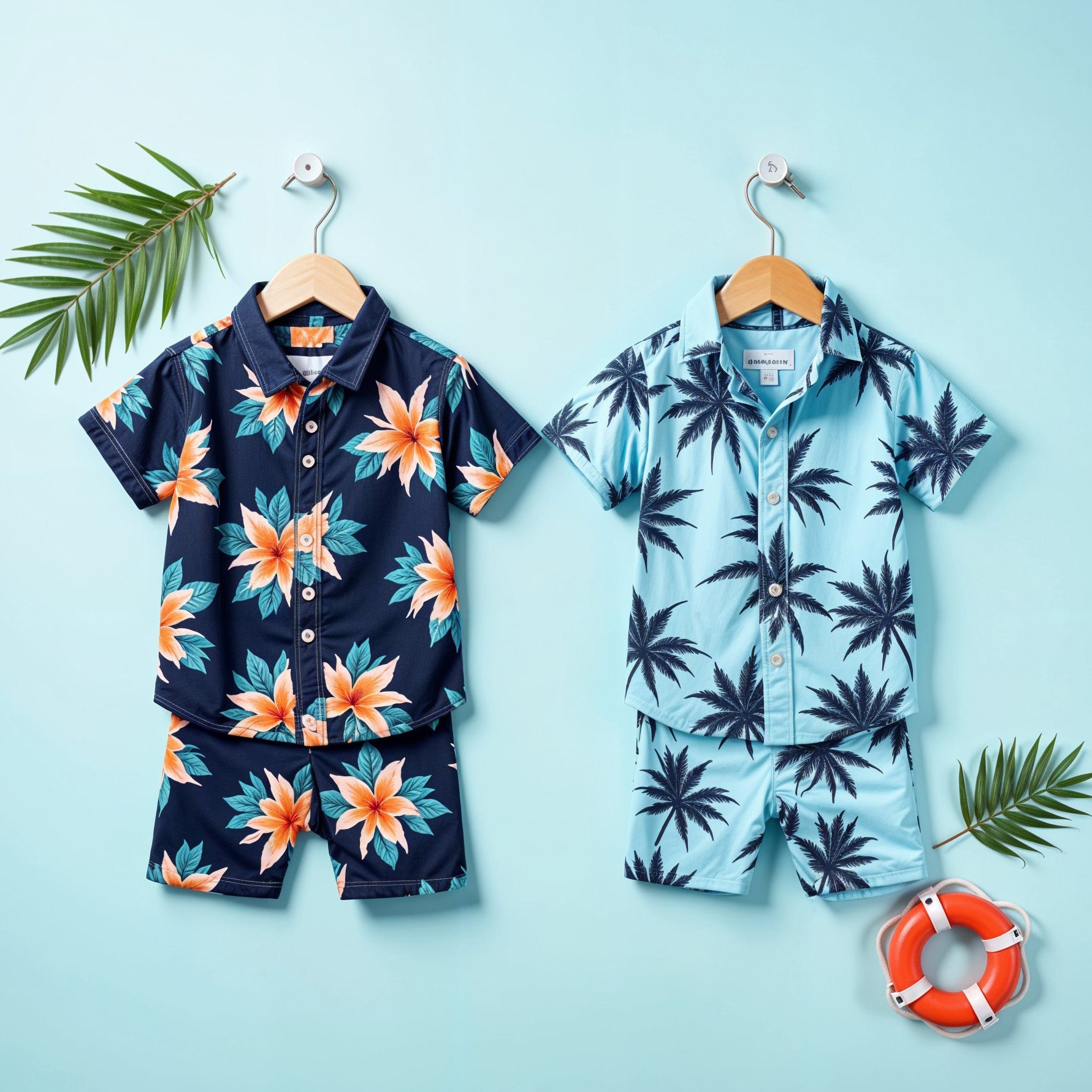 Pack of 2 Floral & Palm Summer Beachwear Set for Kids