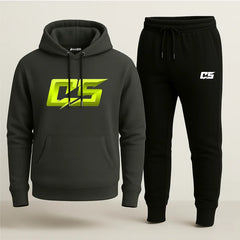 Contrast Dark Grey CS Printed Hooded Tracksuit for Men