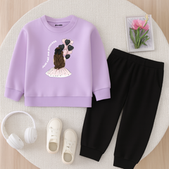 Contrast Princess Balloons Printed Purple Sweatshirt Tracksuit for Girls