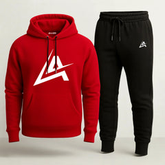 Contrast Red Alphabet Printed Hooded Tracksuit for Men
