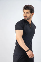 Black Short Sleeve Summer Short Suit