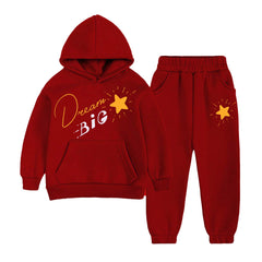 Dream Big Printed Maroon Kids Hooded Tracksuit