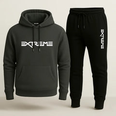 Contrast Dark Grey Extreme Printed Hooded Tracksuit for Men