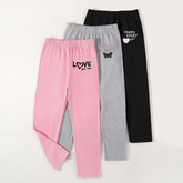 Bundle of 3 Graphic Girl Letter & Heart Print Leggings Sports Pant