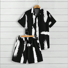 Modern Bold Brushstroke Printed Summer Short Suit For Men