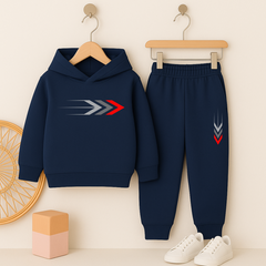 Navy Blue Speed Arrow Printed Hooded Tracksuit for Tween Kids