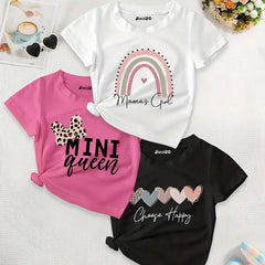 Pack of 3 Queen Girl Happy Printed Summer T-Shirts For Girls