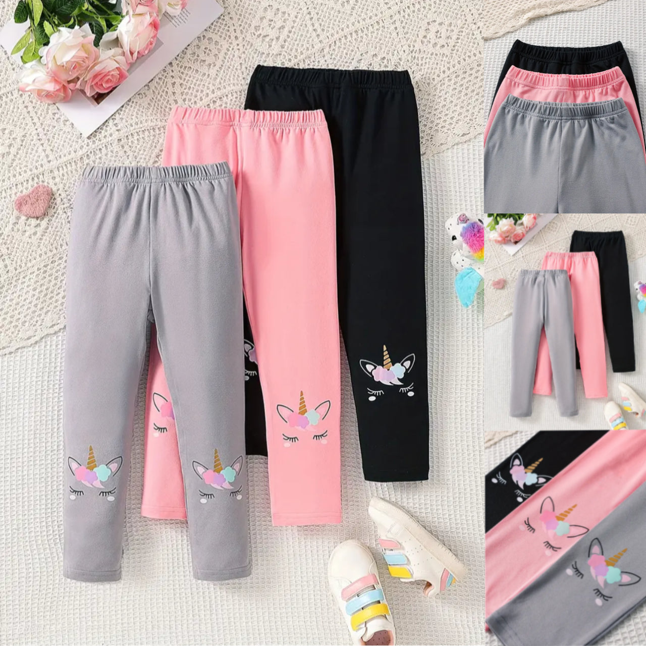 Pack of 3 Girls Unicorn Graphic Printed Leggings