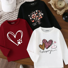 Pack of 3 Happy Hearts Trio Printed Long Sleeve T-Shirts for Girls
