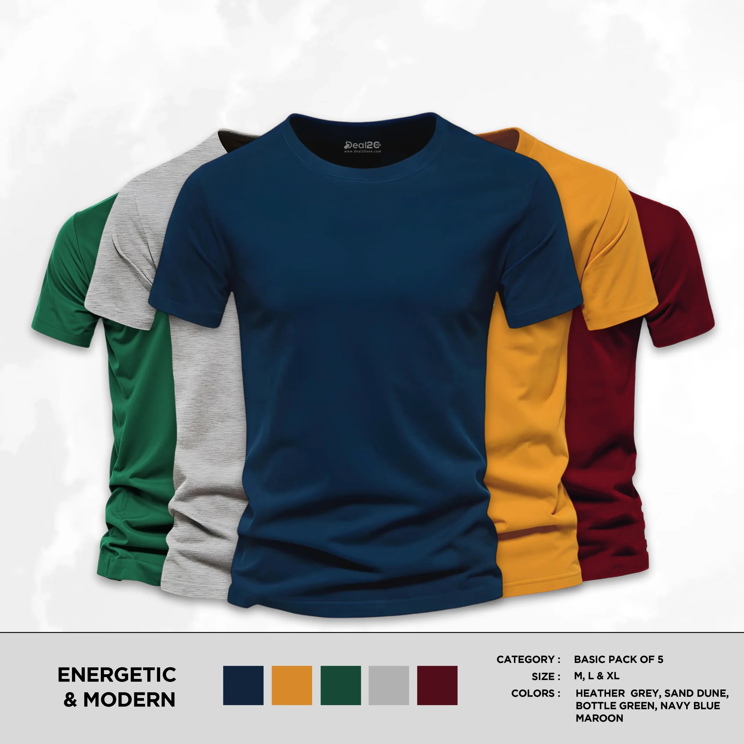 Bundle of 5 Energetic And Modern Basic Half Sleeves T-Shirts For Men