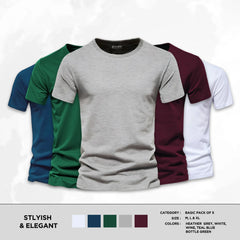 Bundle of 5 Stylish And Elegant Basic Half Sleeves T-Shirts For Men