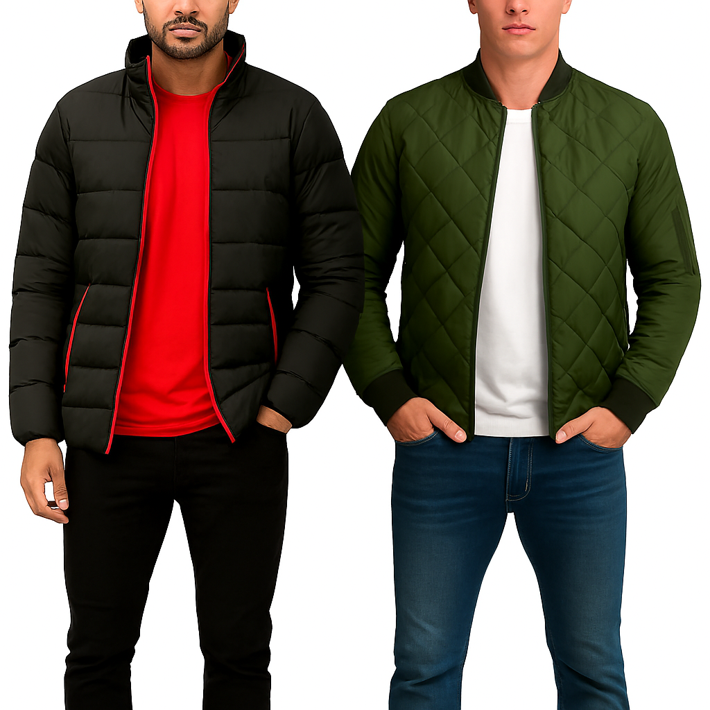 Pack of 2 Puffer & Bomber Quilted Jackets for Men