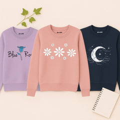 Pack of 3 Blue Moon Flower Printed Sweatshirts for Women