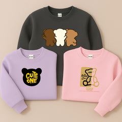 Pack of 3 Happy Cute Teddy Printed Sweatshirts for Girls